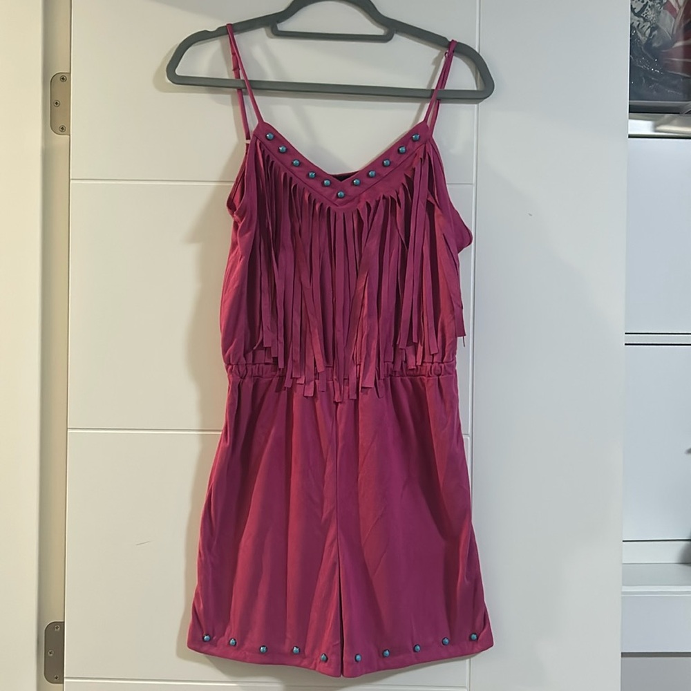 Western Style Pink Fringe Jumpsuit